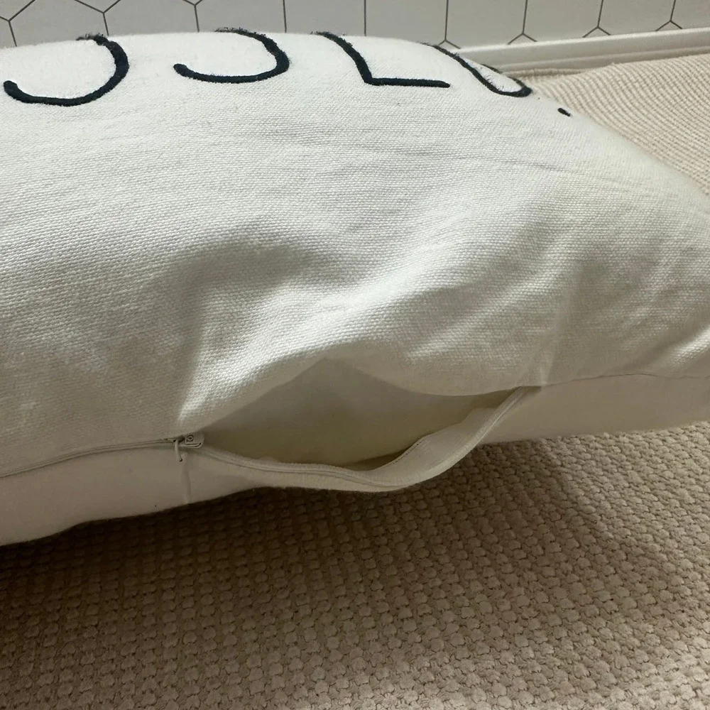 Rae Dunn Simply Blessed Lumbar Pillow Cream Black Embroidered Farmhouse 32x12
